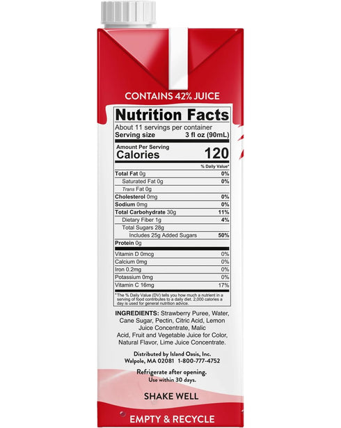 33.8 oz (1 Pack 2 Island Oasis Strawberry Fruit Puree Beverage Mix, fl Liter)