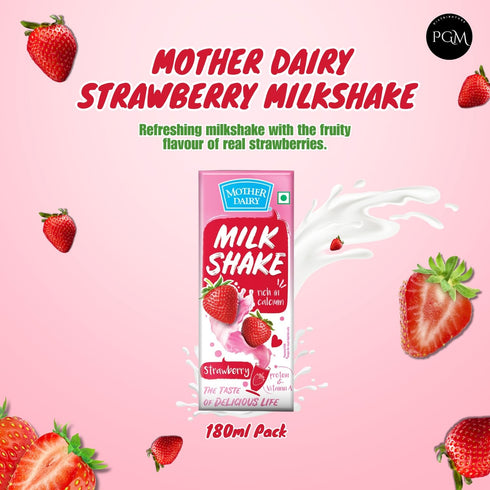 180ml, Pack 12, Mother Dairy Strawberry Milkshake, of Ready to Drink