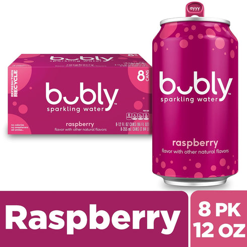 12 Oz (Pack 8) bubly Sparkling Water, Raspberry, Zero Sugar & Zero Calories, Fl Cans