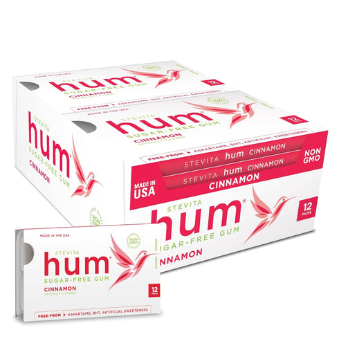 Stevita Hum Cinnamon - Sugar-Free Gum, 12 Pieces, Pack of 12 - Supports Oral Health, Non-GMO, Vegetarian, Keto
