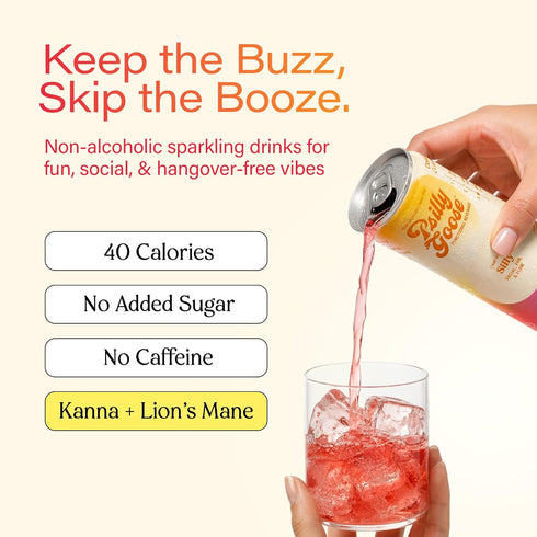 12 oz (4 Packs) Adaptogen Drink Silly Non-Alcoholic Drink & Sparkling Mocktail with Kanna & Lions Mane for Mood, Focus