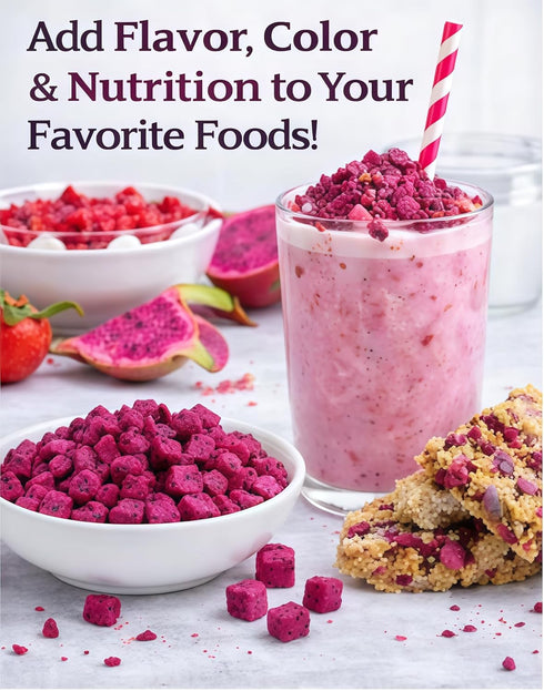 WildSap Emeralds 7.7oz (218g) 100% Freeze Dried Red Dragon Fruit Dices - Value Size Jar, Red Pitaya, No Sugar Added