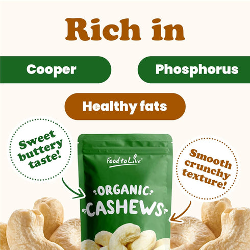 8 Food to Live - Organic Cashews, Ounces Whole, Unsalted, Non-GMO, Kosher, Raw, Vegan, Bulk