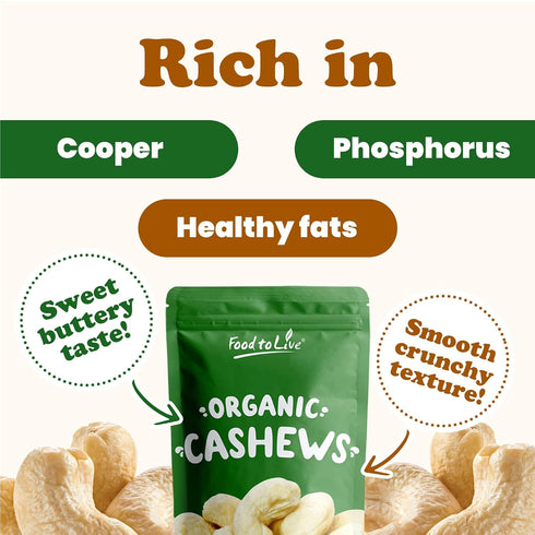 1 Food to Live - Organic Cashews, Pound Whole, Unsalted, Non-GMO, Kosher, Raw, Vegan, Bulk