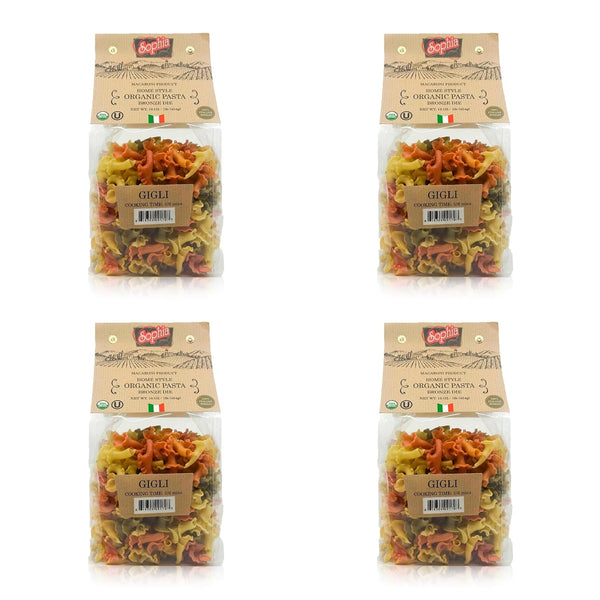Sophia Foods Four-Color Bronze Dye Gigli Pasta, 1lb Bag (4-Pack) - Organic,