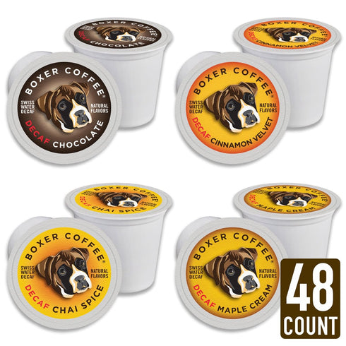 48 Count Pack, Boxer Coffee Decaf Coffee Pods Swiss Water Process, Medium Roast Variety Compatible with Keurig K-Cup