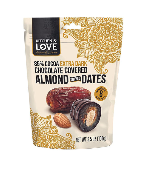 Kitchen & Love Chocolate Covered Almond Stuffed Dates in a Convenient Resealable