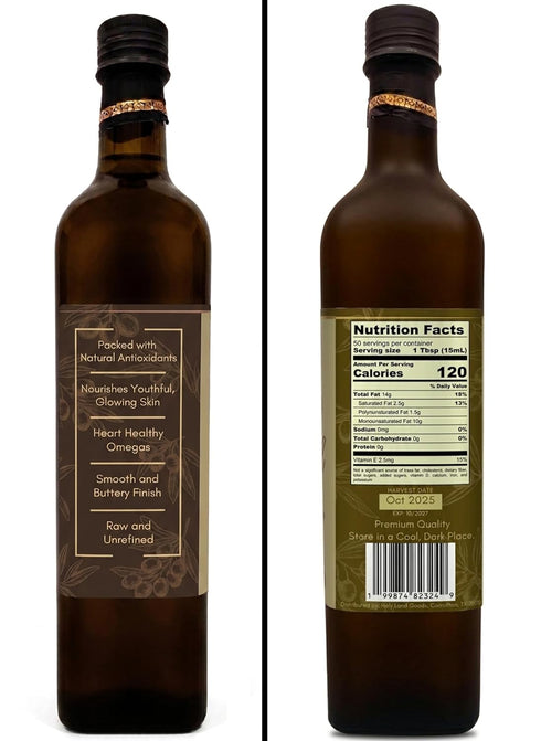 750mL 2025/6 100% Holy Land Goods Palestinian Extra Virgin Levantine Olive Oil Polyphenol Rich, Harvest, glass bottle