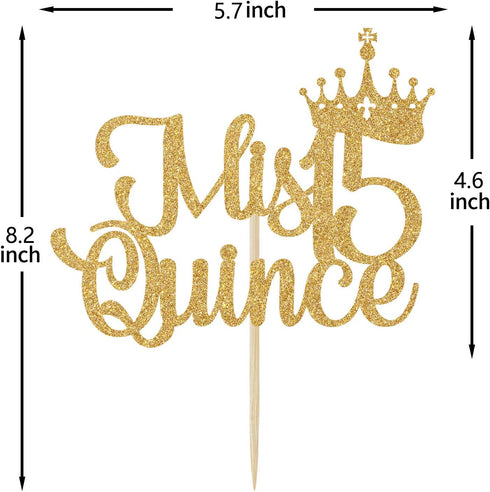 Mis Quince 15 Cake Topper, Hello 15, Cheers to 15 Years, 15th Birthday/Anniversary Party Decorations Gold Glitter