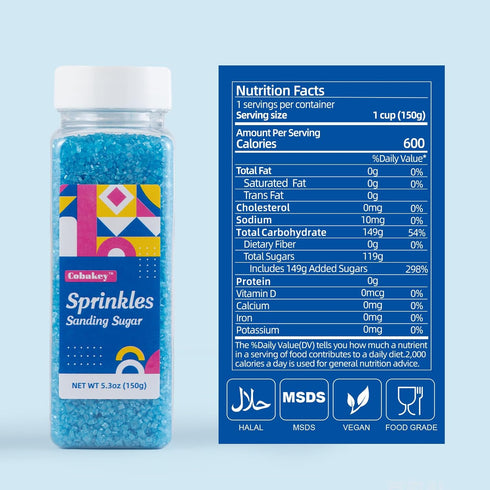 150g (5.3 oz) Blue Sanding Sugar - Edible Sparkling Sugar for Baking Decorations, Cookies, Cakes, Cupcakes, Ice Cream