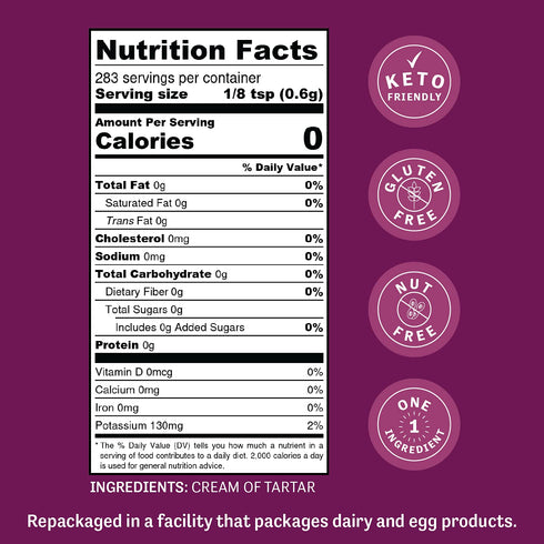 Judee’s Cream of Tartar 6 oz - All Natural, Keto-Friendly, Gluten-Free, Use for Baking as a Stabilizer, Made in USA