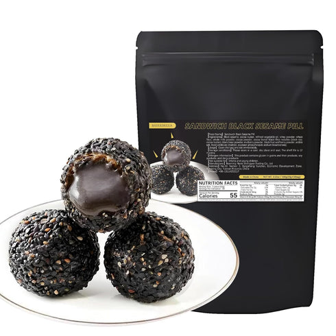 BAYUEDEGUA -Sandwich Black Sesame Pill 100g/3.52oz Black Sesame+Black Beans+Black Rice+Black Mulberry+Black Goji Berry,Nutritious