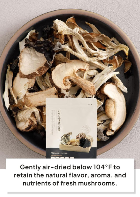 5 5-6g 8 Packs Korean Food Organic Dried Mixed Mushrooms - Premium Varieties, Low-Temperature Dried, x