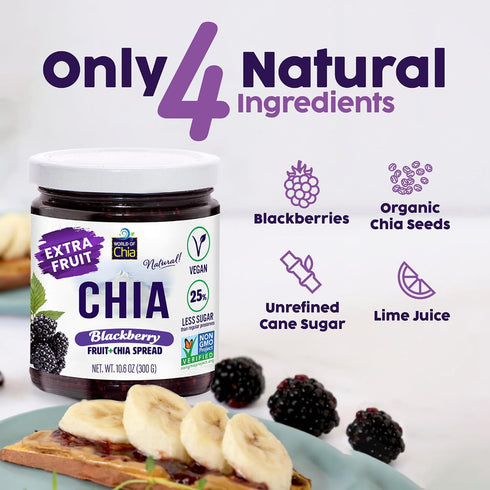 3, (10.6 Oz, 300 Pack 1 World of Chia Extra Fruit Chia Seeds Jam - Blackberry Jams and Preserves All Natural Super Food