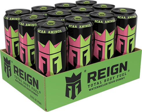 Gummy, 16 Oz (Pack 12) Reign Total Body Fuel, Watermelon Sour Fitness & Performance Drink, Fl