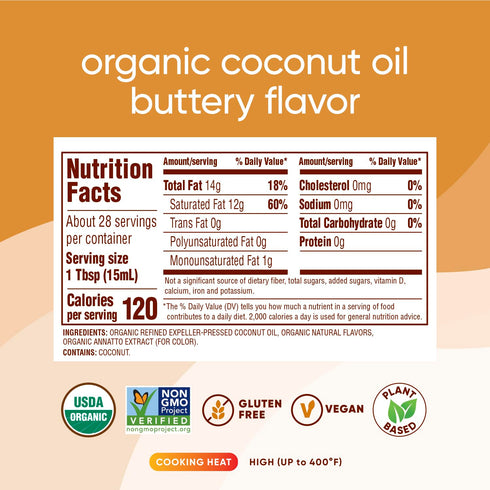 29floz Nutiva Coconut Oil for Cooking and Baking - Butter Flavor Perfect for Making Movie Theater Popcorn, Baked Goods