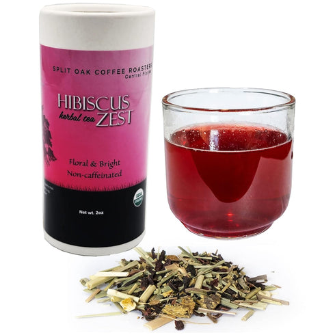 Organic Loose Leaf Tea Hibiscus Herbal Tea Zest - Organic Hibiscus Flowers, Lemongrass, Green Rooibos, Licorice Root