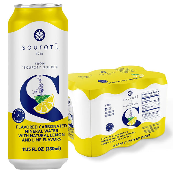 Souroti Sparkling Lemon & Lime Flavored Carbonated Mineral Water Refresh & Unwind |