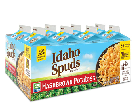 4.2 oz 8 Pack, 33.6 Idaho Spuds Premium Hashbrown Potatoes | Made from Real Potatoes | No Artificial Colors or Flavors