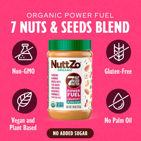 7 1g 6g 26 oz NuttZo Organic Power Fuel Nuts and Seeds Butter, Crunchy, Paleo and Keto Friendly, Peanut and Gluten