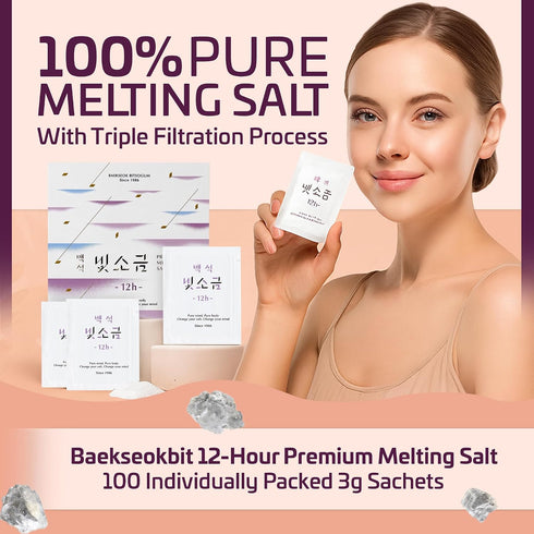Generic 12-Hour 100 3g Baekseokbit Premium Melting Salt x Sachets, Fine Alkaline Crystals, Korean Salt