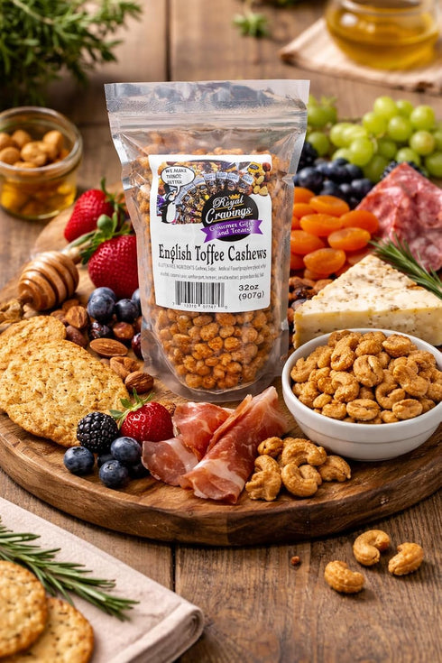 2 lb Royal Cravings - Butter Toffee Cashews, English Toffee Cashews - Sweet Crunch Snack for Gifting & Sharing