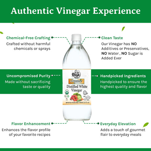 32 Oz (Pack 1) De La Rosa Organic Distilled White Vinegar, Raw & Unfiltered, Kosher for Passover, Vegan & Gluten Free