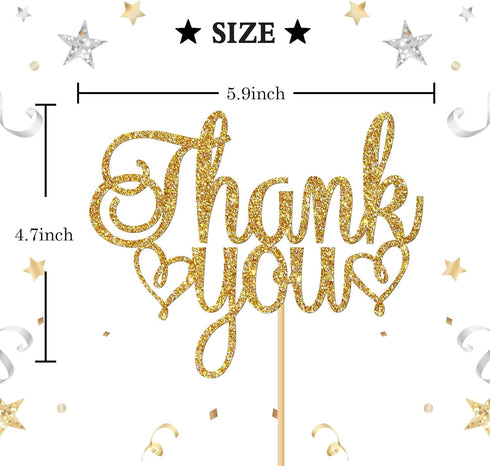 Thank You Cake Topper, Gold Glitter, Engaged, Wedding, Bridal Shower, Thanksgiving Day Party Decorations