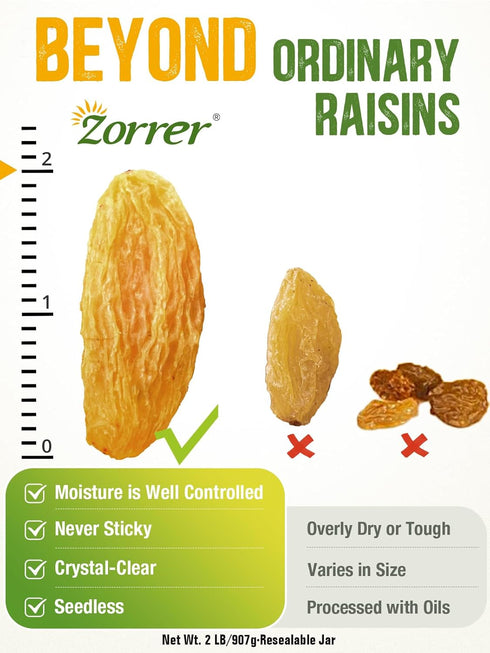 Gummy (2LB Pack 1) Zorrer Premium Golden Raisins, Seedless Grape Dried Fruit Snacks, No Sugar Added, No Preservatives