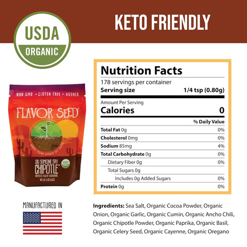 Flavor Seed Chipotle Organic Fajita & Taco Seasoning Mix, Gluten Free, No Sugar, 5oz Bag - Carnivore & Keto Friendly