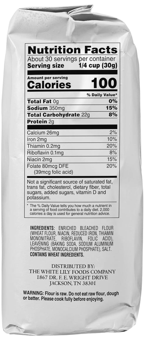 White Lily 2 lb (Pack 2) Self-Rising, Enriched Bleached Flour, Bag