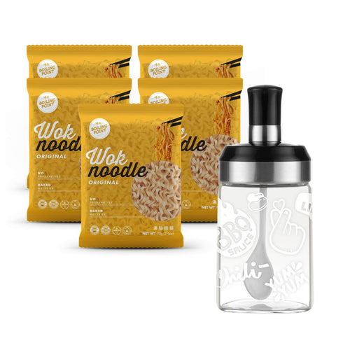 BOILING POINT Ramen Kit: Original Wok Noodles (5 Packs) & Decorative Glass