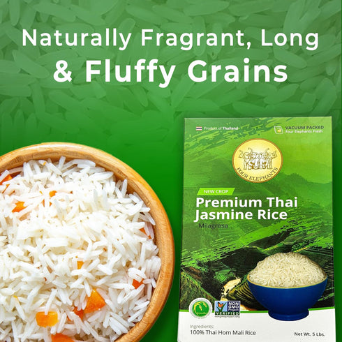 5 (LBS) Packaging Pounds Premium Thai Hom Mali Jasmine Rice | Endorsed By Pro Chefs | Four Elephants Brand | DIY