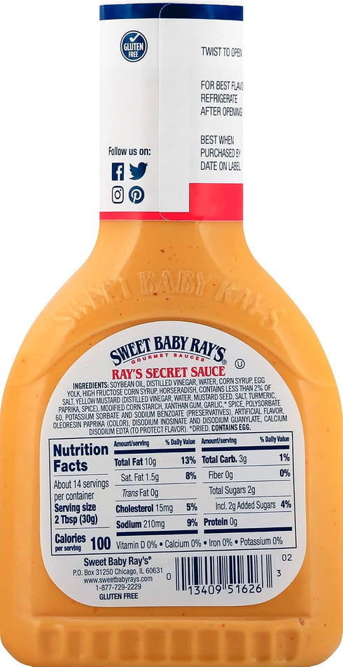 14 Oz (Pack 4) Sweet Baby Ray's Dipping Sauce, Secret Sauce Fl