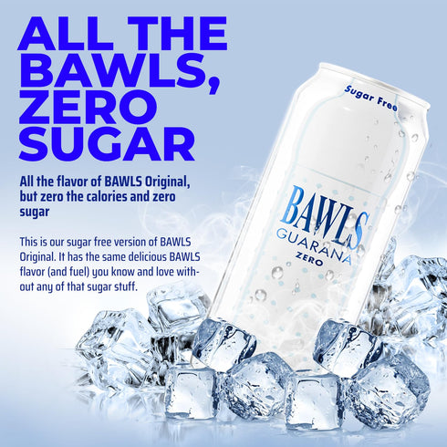 Bawls 16oz 12 Pack Guarana Zero - High Energy Caffeinated Soda, Cans