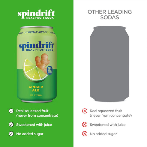 12 Pack Spindrift Soda Ginger Ale Soda Made with Real Squeezed Fruit Case