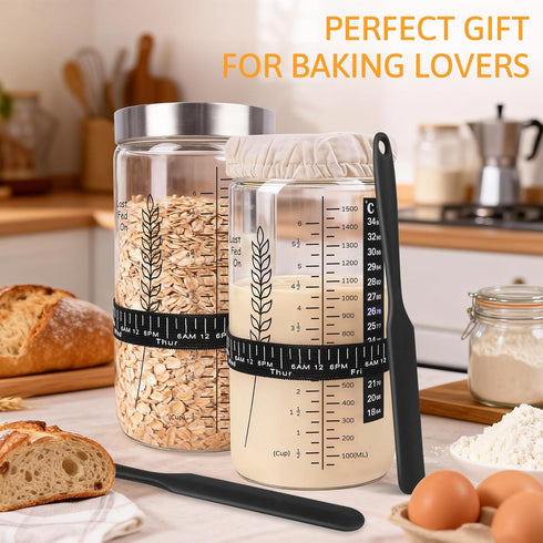 57oz 2 Pack) Premium Sourdough Starter Jar Kit, Large Capacity Sourdough Jar, Sourdough Bread Starter Kit for Perfect