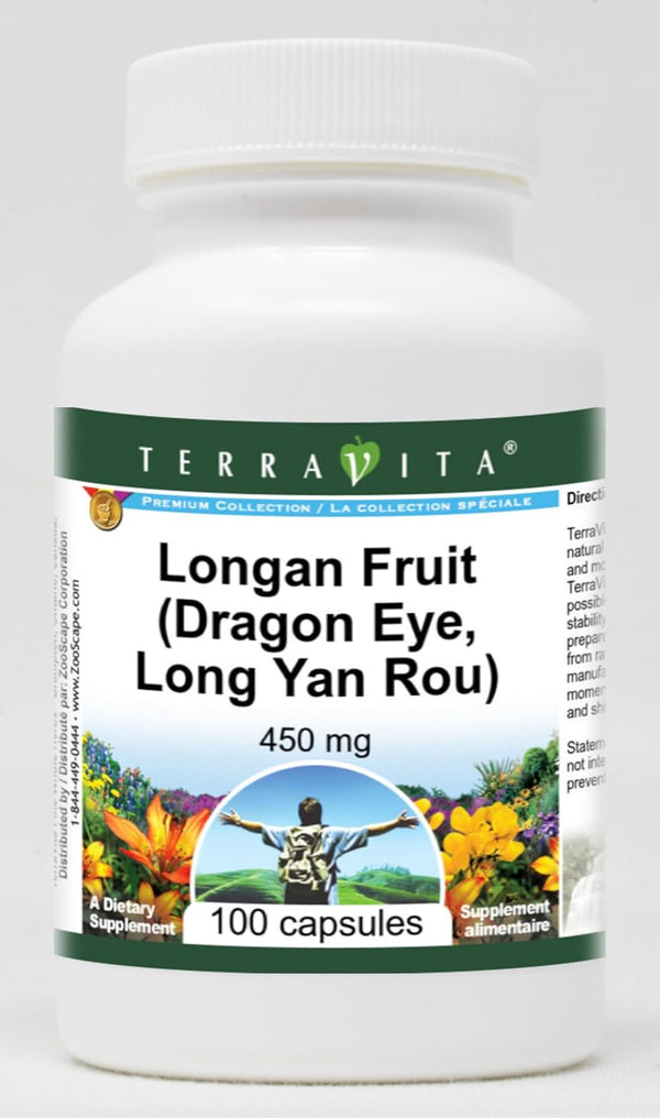 Terravita Longan Fruit (Dragon Eye, Long Yan Rou) - 450 mg (100 Capsules,