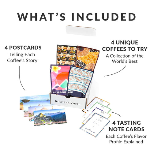 Set, 4-Pack Atlas Coffee Club World of Coffee Gourmet Coffee Gift Sampler, Variety Box of the Worlds Best Single Origin