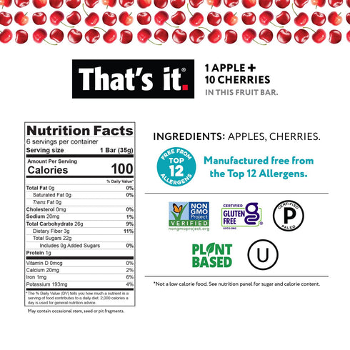 12 Pack 100% (6 6 That's it. Fruit Bars Variety Natural Real Fruit Bar, High Fiber Vegan, Gluten Free, Paleo, Non-GMO