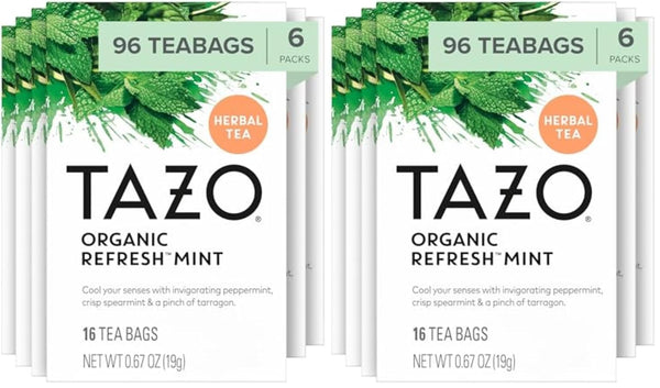 TAZO Refresh Mint Herbal Tea Bags with Peppermint and Spearmint, Caffeine Free,