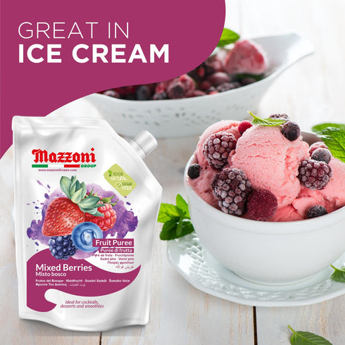 100% 2.2 lbs (35.2 oz) Mazzoni - Mixed Berry Juice Puree, Pure Forest Berries (Strawberry, Blueberry, Raspberry), Just