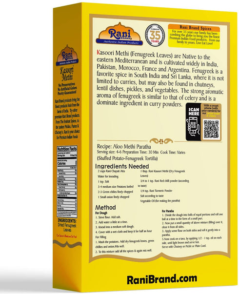 Rani Fenugreek Leaves Dried (Kasoori Methi), 1oz (28g) - All Natural, Vegan, Gluten Friendly