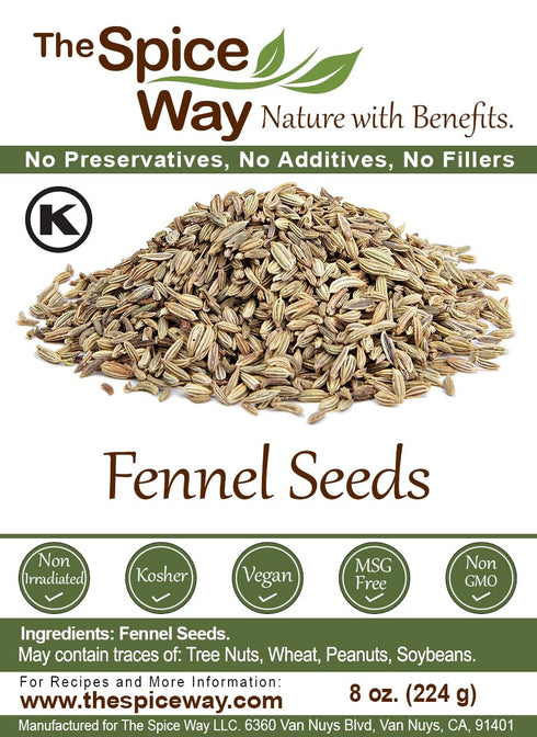 The Spice Way Fennel Seed, Bulk Whole Seeds for Tea and Cooking, 8 oz