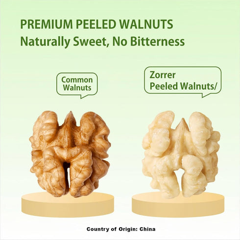 (3.5 OZ/Pack 1) Zorrer Premium Peeled Walnuts Halves, Skinless Raw Walnuts Texture, Sweet, Crisp, No Salt Added