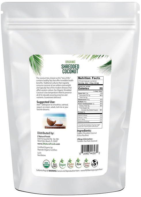 5 lb Organic Shredded Coconut - Bulk Size - Unsweetened Macaroon Cut - Finely Cut Dried Flakes For Baking, Snacks