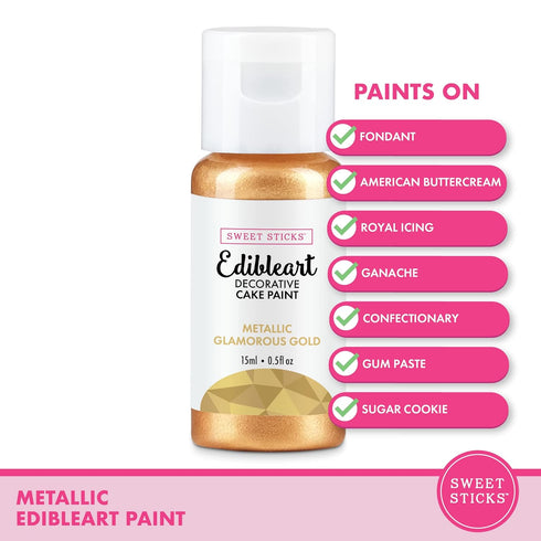 Sweet Sticks Edible Art Decorative Cake Paint, 1.7 Ounce (50 Milliliters), Metallic Glamorous Gold