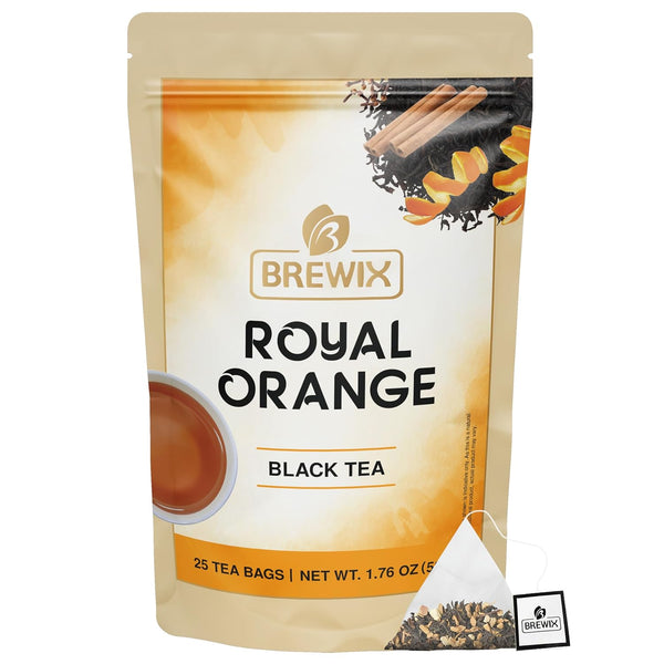 BREWIX Royal Orange Spice Black Tea, 25 Pyramid Tea Bags, Premium Black Tea with Orange and Spices