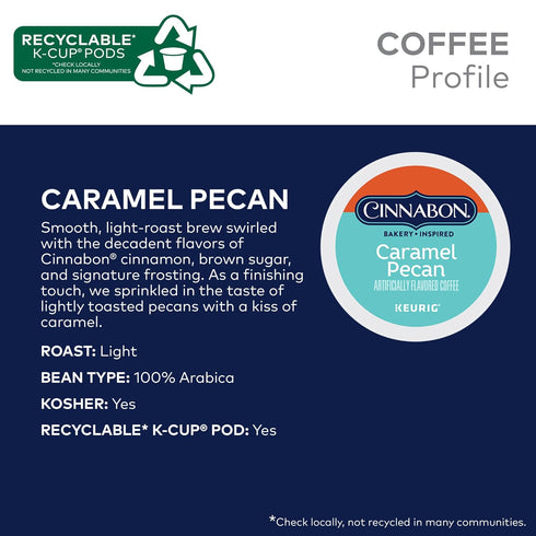 CINNABON 60 Count (6 Packs 10) Caramel Pecan Coffee, Keurig Single Serve K-Cup Pods