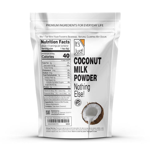 24oz, It's Just - Coconut Milk Powder, Dairy-Free, Coconut Milk Beverage, Keto Friendly, MCTs, Two Ingredients
